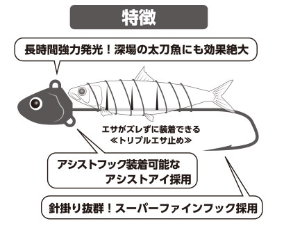 ヤマシタ Yamashita レターパック投可 超発光タチ魚仕掛 シングルフック船用 30号 みき釣具店