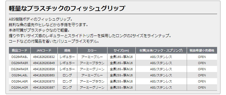 画像: OGK　（大阪漁具）　【ポスト投函型可】　プラフィッシュグリップ　レギュラー　（ブルー・ブラウン・グリーン）